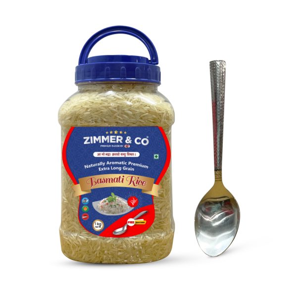 Zimmer & Co Everyday Basmati Rice 1 KG | Naturally Aromatic | Quality and Taste | Sourced fresh from Farms of Haryana | Extra Long Grain | Free Spoon Inside