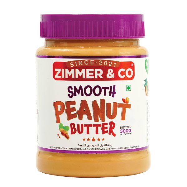 Zimmer & Co Smooth Peanut Butter 500 G | Rich in Fibre 7% | HIGH in Protein 26 GM | No Hydrogenated Oil | No Palm Oil | Low Unsaturated Fat