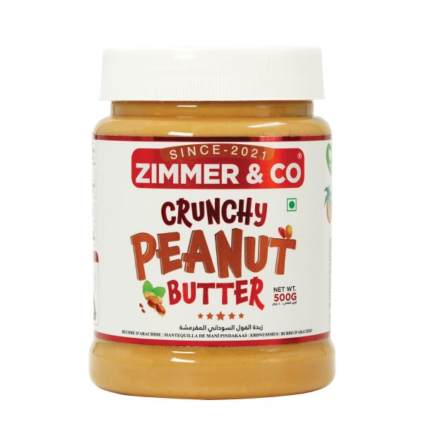 Zimmer & Co Crunchy Peanut Butter 500 G | Rich in Fibre 7% | HIGH in Protein 26 GM | No Hydrogenated Oil | No Palm Oil | Low Unsaturated Fat