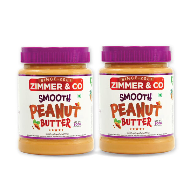 Smooth Peanut Butter 1 KG | Combo of 2 Jars | Rich in Fiber 7% | HIGH in Protein 26 G | No Hydrogenated Oil | No Palm Oil | Low Unsaturated Fat | Premium Peanut Butter by The House of Zimmer & Co