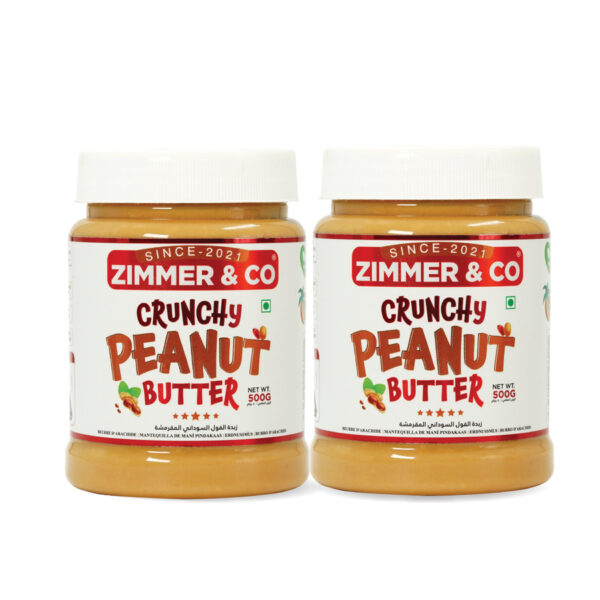 Crunchy Peanut Butter 1 KG | Combo of 2 Jars | Rich in Fibre 7% | HIGH in Protein 26 G | No Hydrogenated Oil | No Palm Oil | Low Unsaturated Fat | Premium Peanut Butter by The House of Zimmer & Co