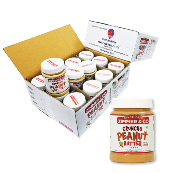 Zimmer & Co Crunchy Peanut Butter 6.6 KG | Combo of 12 Jars 500G | Rich in Fiber 7% | HIGH in Protein 26 G | No Hydrogenated Oil | No Palm Oil | Low Unsaturated Fat | Premium Peanut Butter