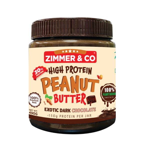 Zimmer & Co Smooth Peanut Butter 490 G | Exotic Dark Chocolate | Plant Based Protein 30 GM| No Palm Oil | Premium Peanut Butter by The House of Zimmer & Co